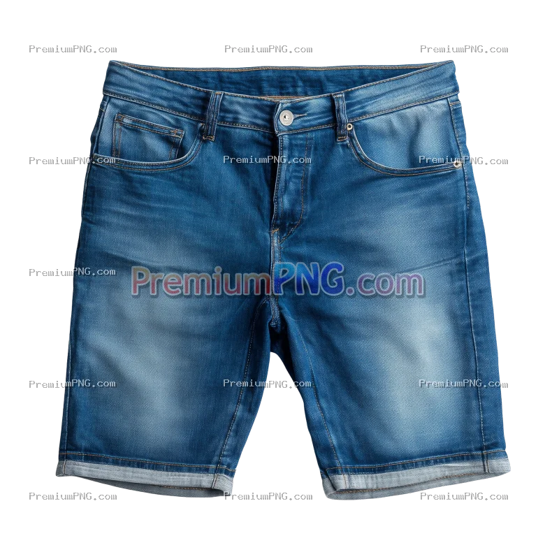 Realistic Denim Shorts Top View Isolated on Transparent Background
