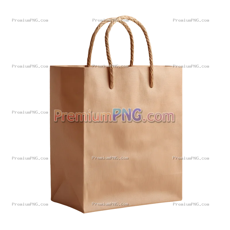 Recycled Kraft Paper Shopping Bag Isolated on Transparent Background