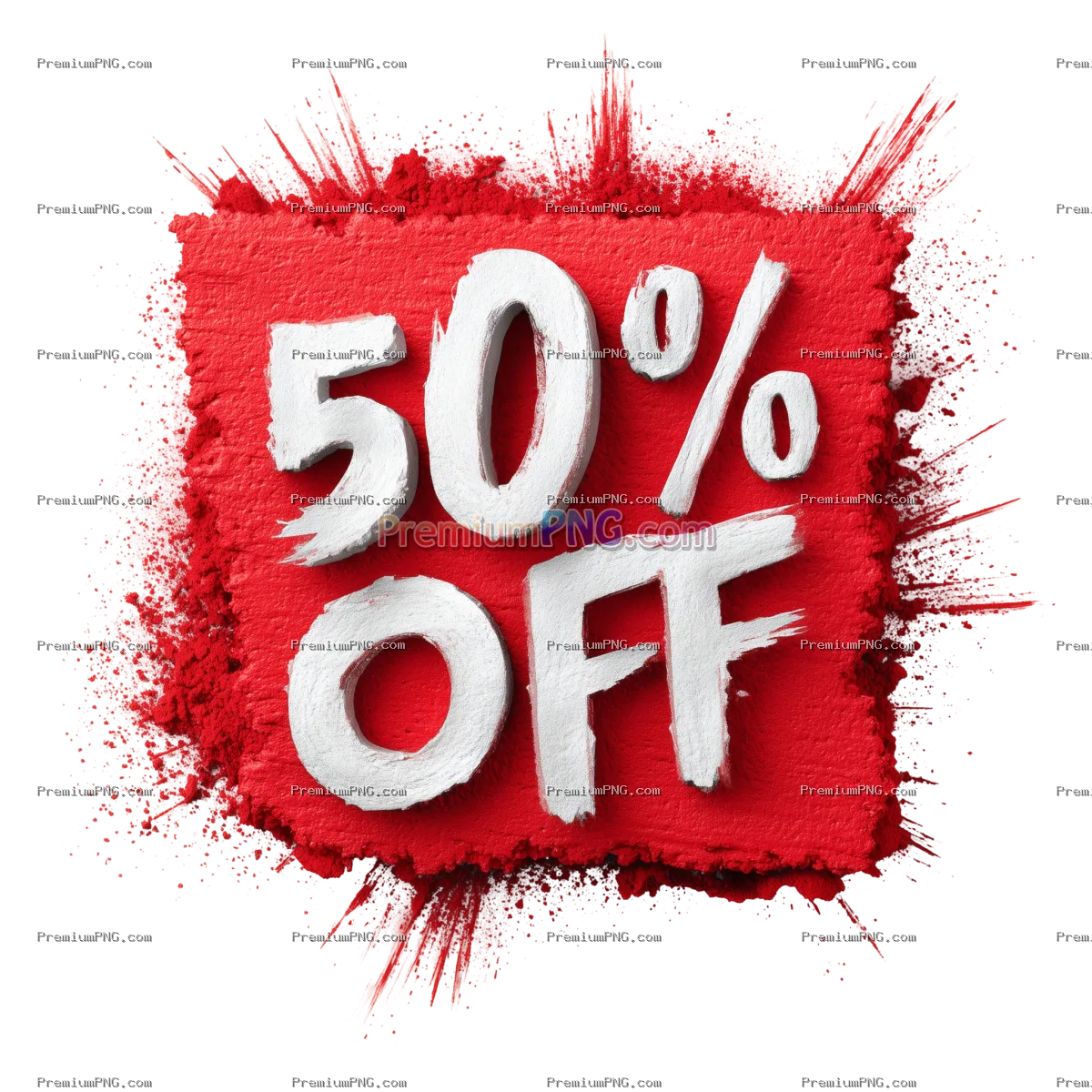 Red fifty percent off sign on transparent background