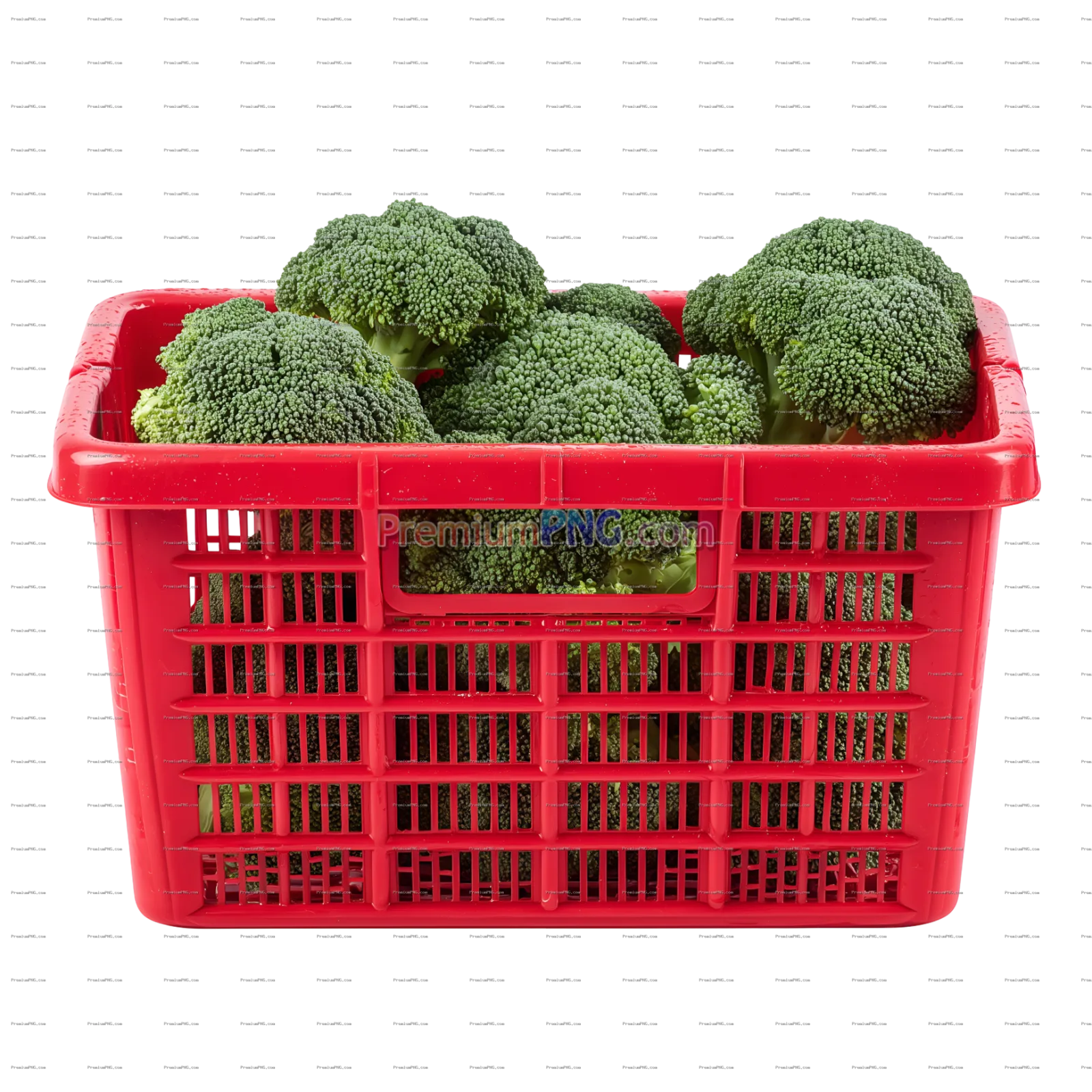 Red Plastic Crate with Broccoli - Isolated PNG, WEBP, JPG Image