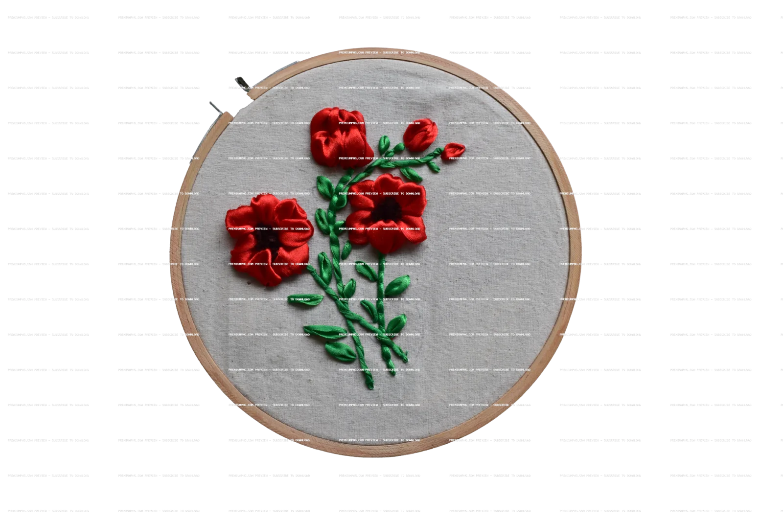Red Ribbon Embroidery Flowers with Leaves | Textured Crafts Background