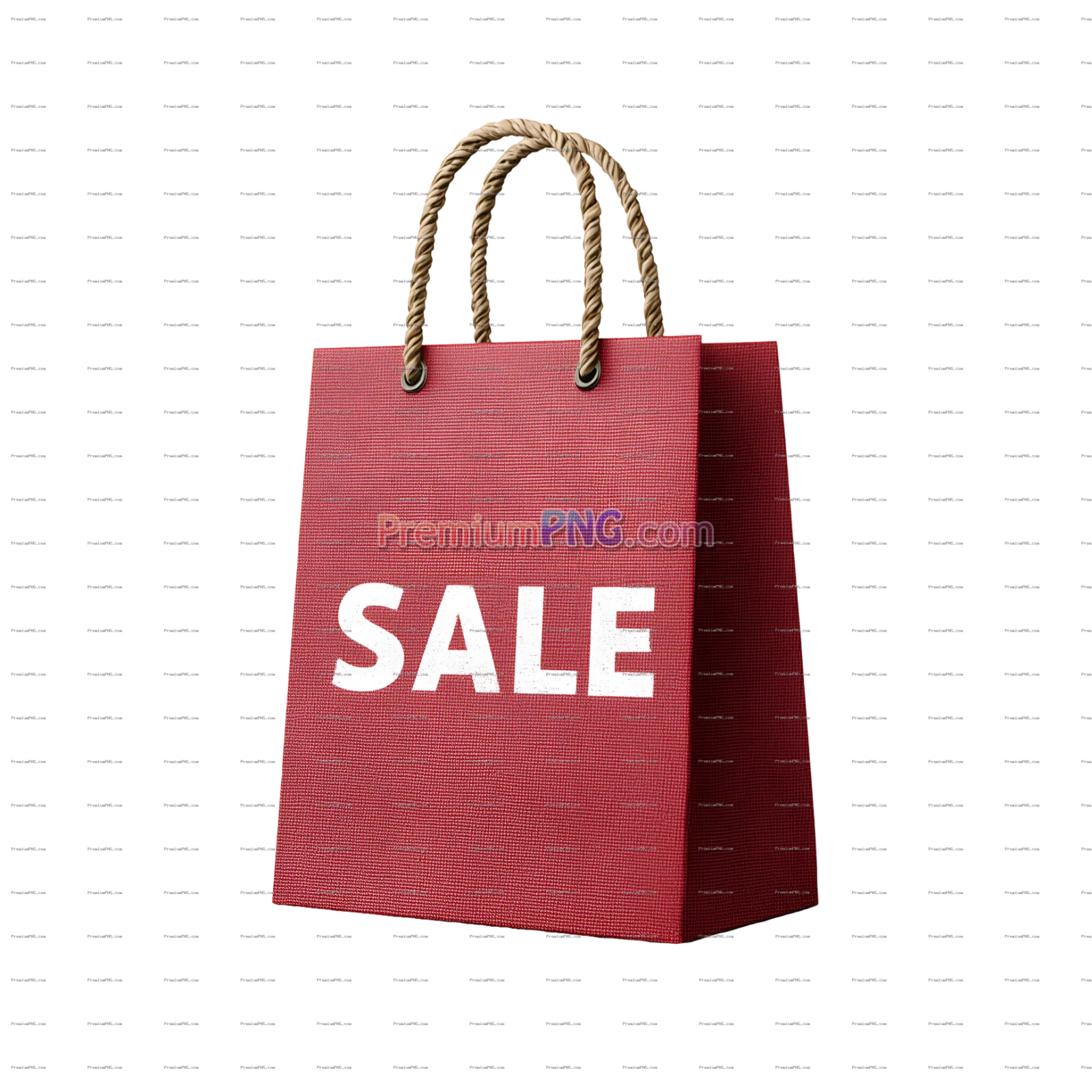 Red shopping bag with white SALE text and rope handles isolated
