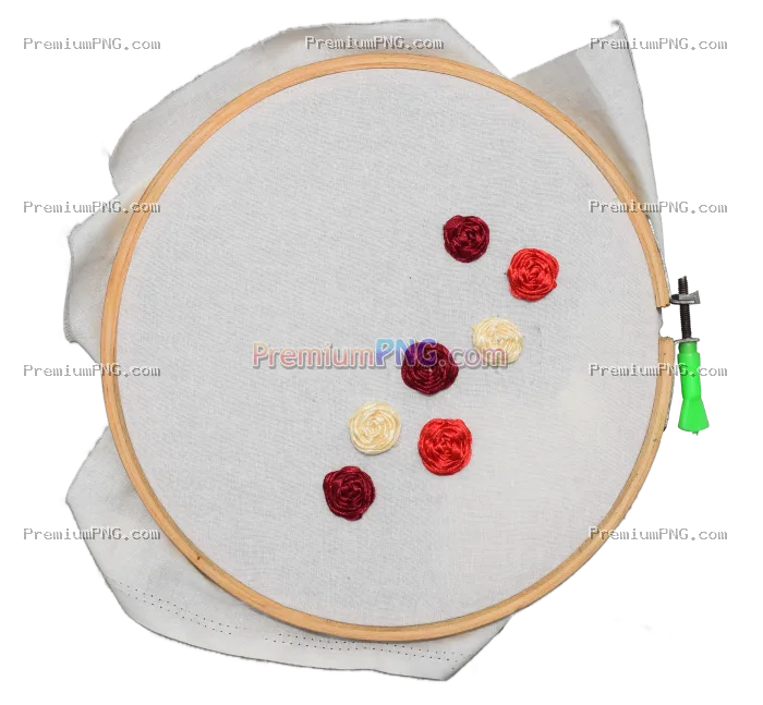 Ribbon flower work in a wooden hoop