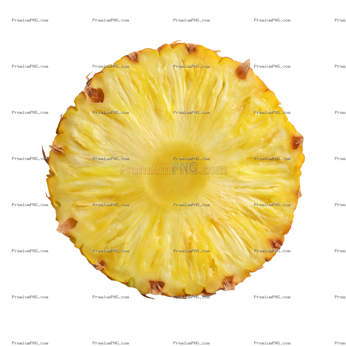 Round ananas pineapple slice top view isolated on transparent background