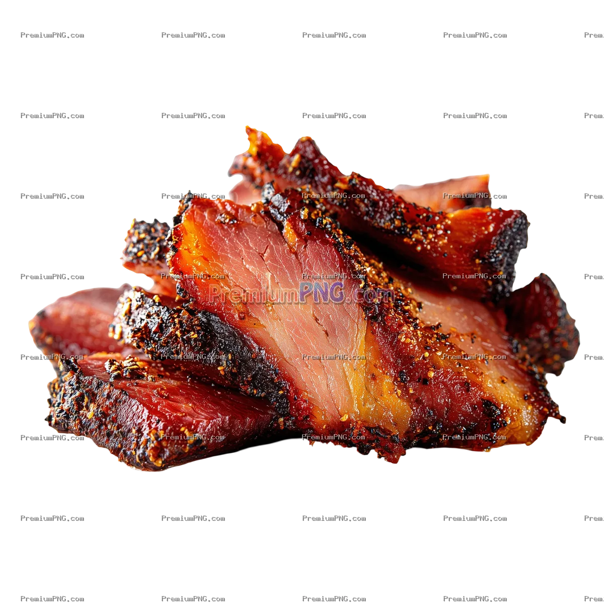 smoked meat against a white background