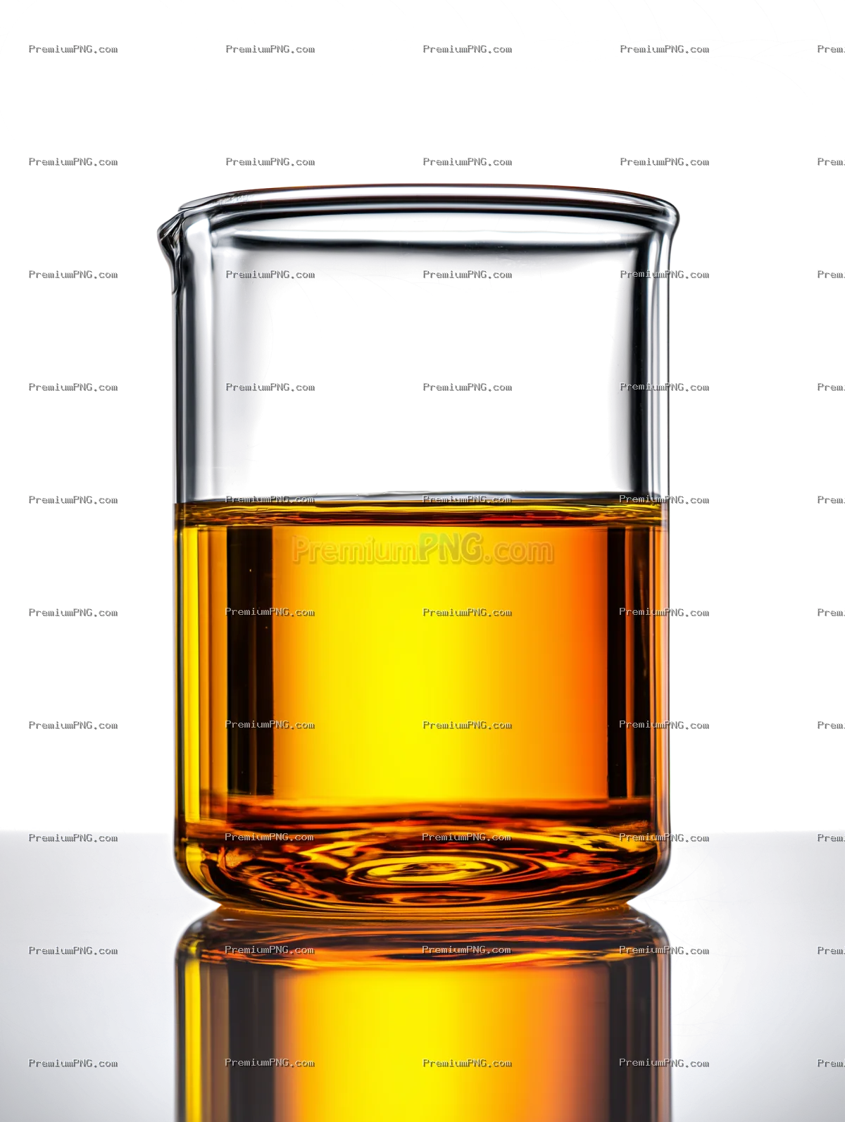 Transparent beaker with yellow liquid