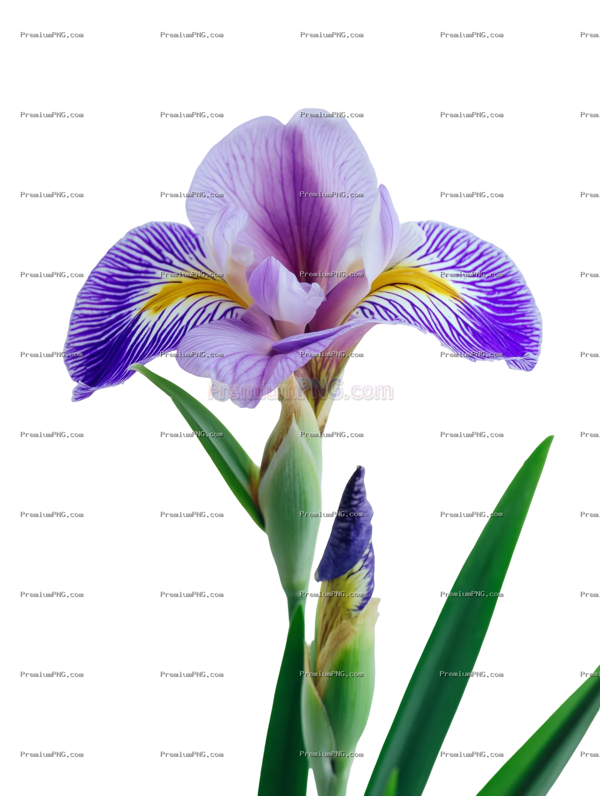 vibrant purple iris in full bloom with a transparent background. Perfect PNG cut out for graphic des