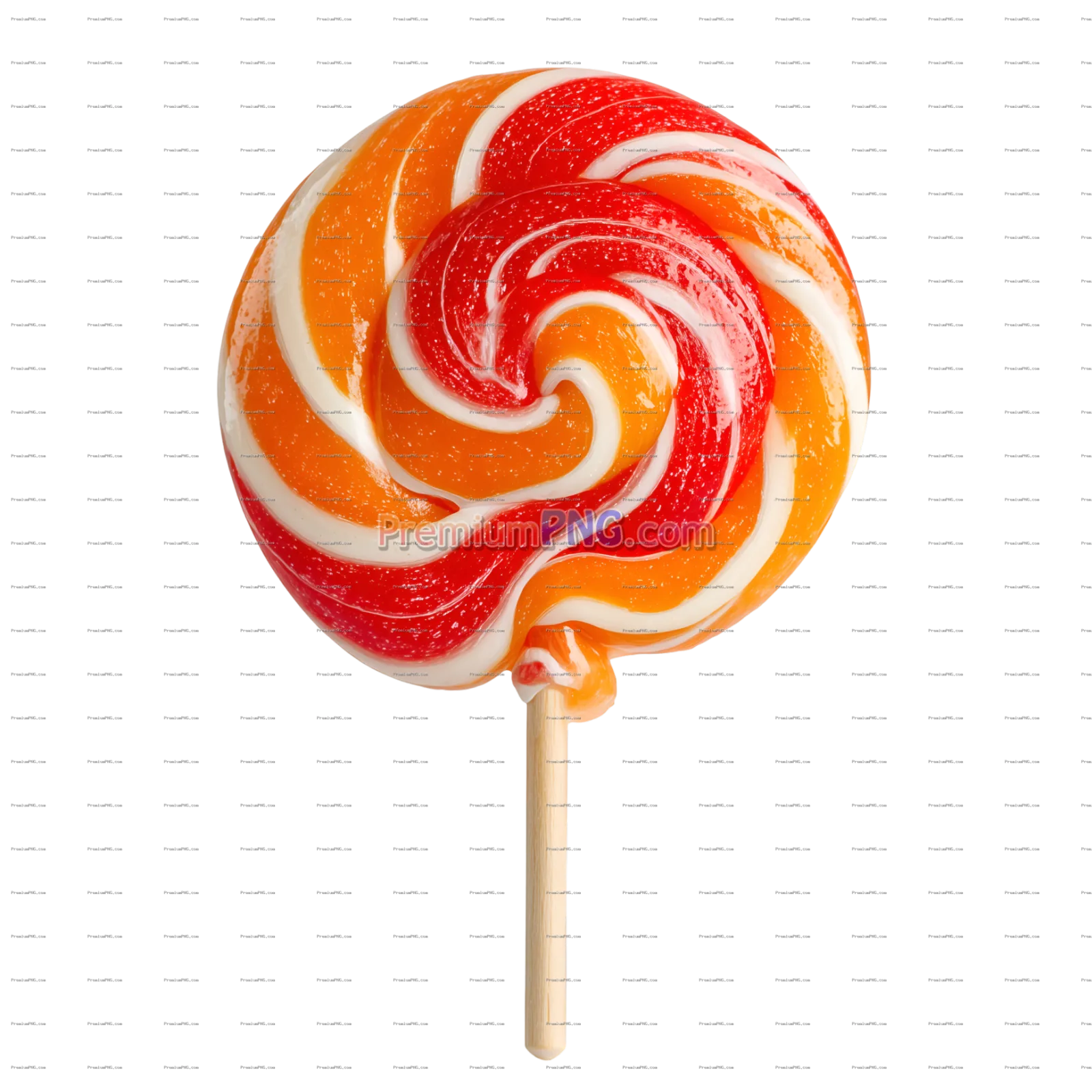 Vibrant Swirled Red and Orange Lollipop on Wooden Stick Cutout