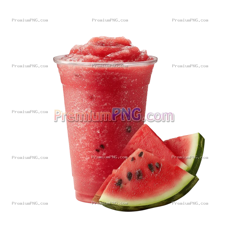 watermelon smoothie in take away cup with watermelon sliced isolated