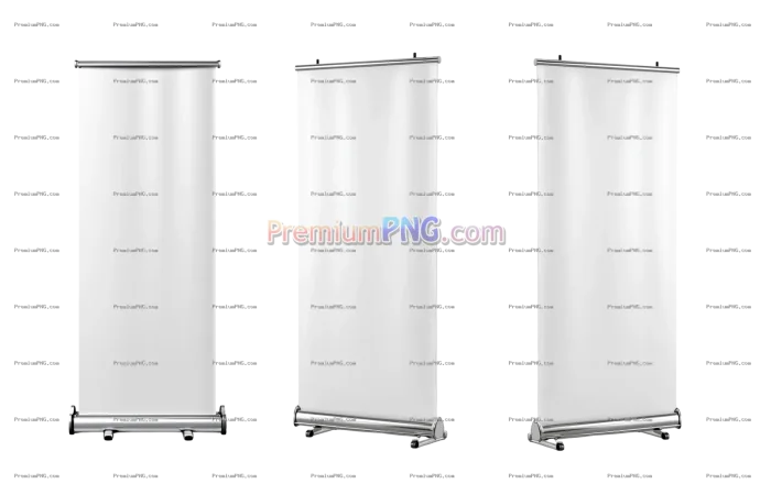 white and empty Blank roll up banner design mockup on transparent background