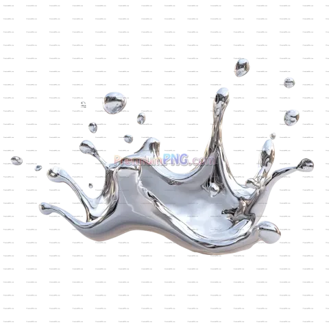 3D Render Liquid Chrome Splash with Metallic Surface & Droplets