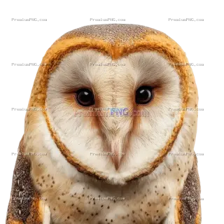 Related image: A detailed photo of a barn owl’s face isolated on a transparent background, featuring its distinctiv