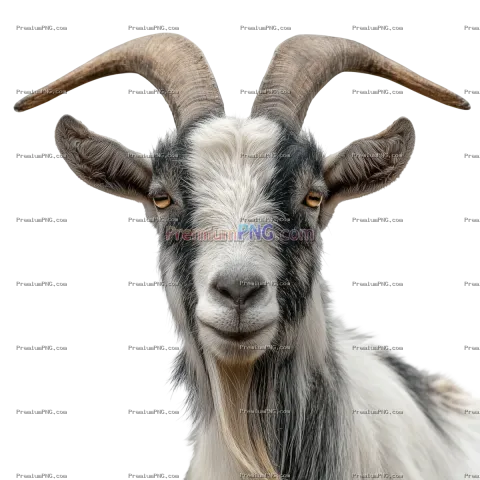 a goat with a white face and long horns cutout image and isolated on white background