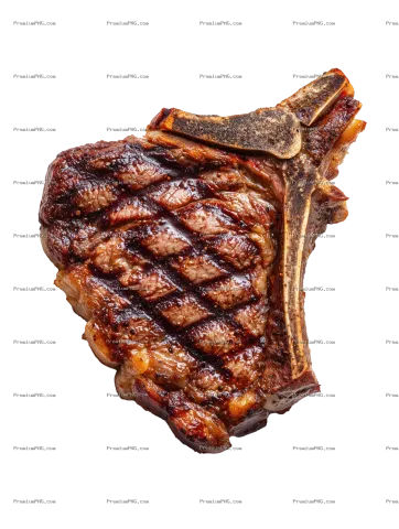 A grilled Spanish chuletón steak (bone-in ribeye), lying flat horizontally as if resting on an invis