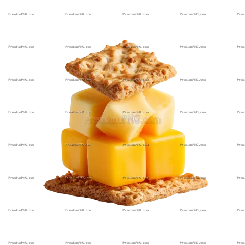 a mini cubed cheese on top of a mini cracker and another cracker on top of the cheese