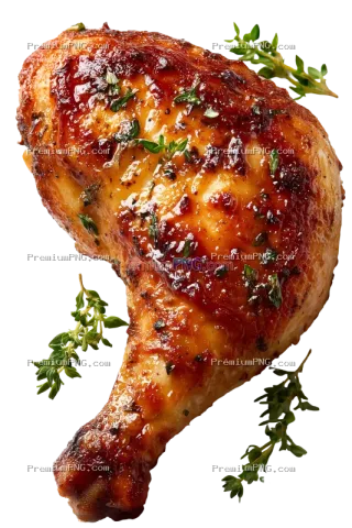 a perfectly roasted chicken drumstick, top-down view, flat lay, natural elongated drumstick shape wi