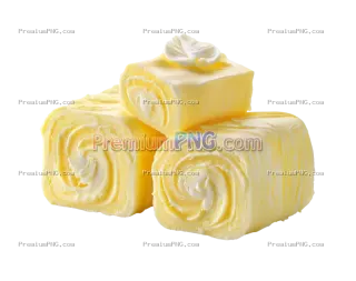 Related image: A piece of butter is cut into three pieces, one with two leaves on the side, placed together in an S