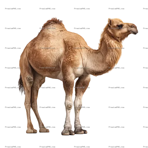 A side view of a single humped camel isolated on a transparent background