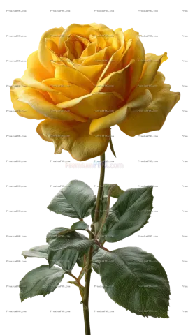 a single fully bloomed rose in royal yellow color, bright and vivid petals with slight golden hue