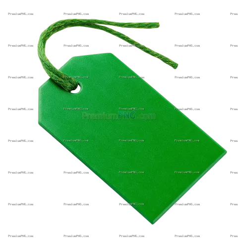 A vibrant green tag featuring a smooth surface and a secure tie, perfect for labeling items