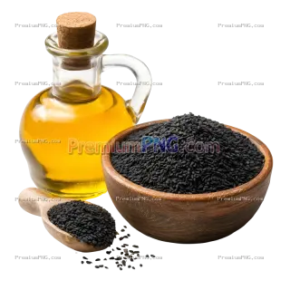 Related image: black sesame seeds and a bottle of sesame oil capturing the essence of natural culinary