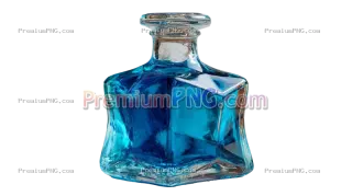 Related image: Blue agave syrup in a crystal bottle. isolated object, transparent background