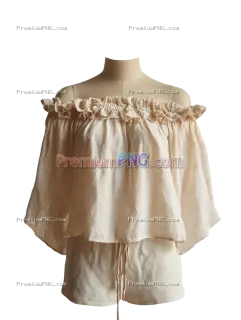Related image: Boho Linen Off-Shoulder Top with Ruffled Neckline and Back Tie - Transparent PNG