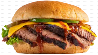 Related image: Brisket sandwich isolated on white background