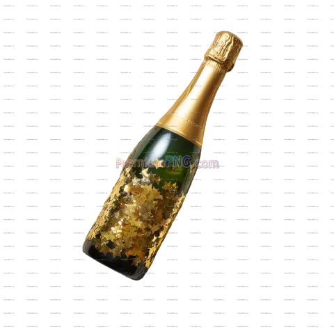 Champagne Bottle with Gold Confetti and Stars PNG | Transparent Background