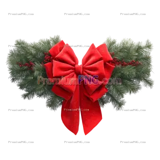 Related image: Christmas Garland with Large Red Bow Isolated on Transparent Background