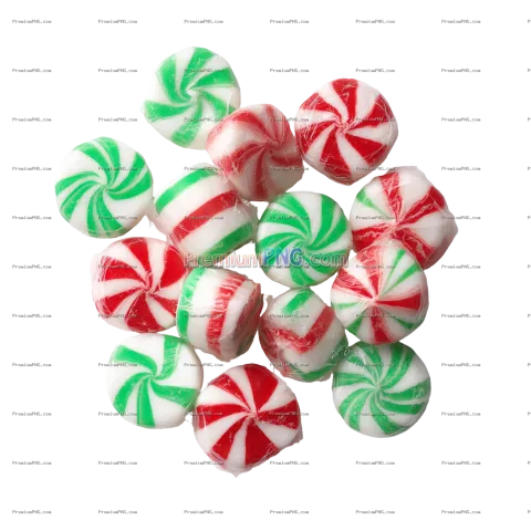 Colorful assorted peppermint candies on a transparent background