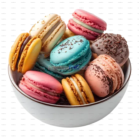 Colorful French Macarons in a Bowl | Assorted Flavors Sweet Treat PNG