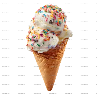 Related image: Colorful Ice Cream Cone with Sprinkles and Creamy Scoops on Transparent Background