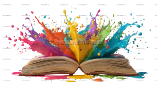 Related image: Colorful Open Book with Rainbow Paint Splashes PNG – Creative Education Illustration