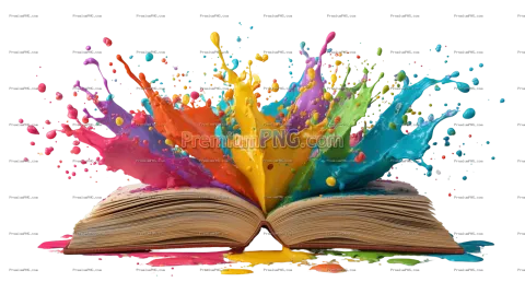 Colorful Open Book with Rainbow Paint Splashes PNG – Creative Education Illustration