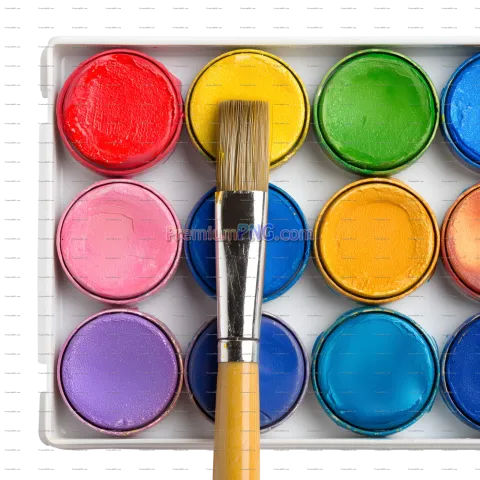 Colorful Paint Set with Brush on Transparent Background | PNG Graphic