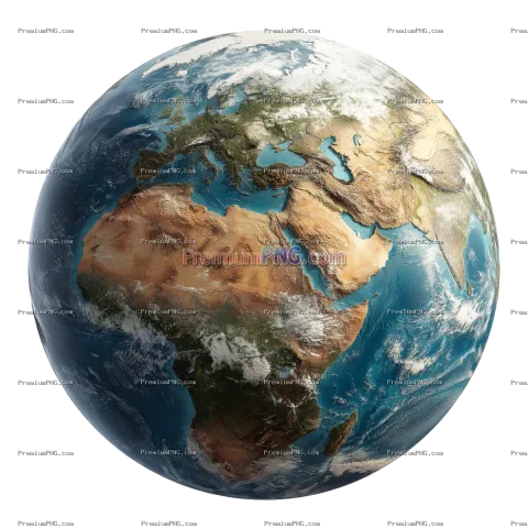 Detailed 3D Earth Globe Showing Continents and Oceans Isolated on White Background