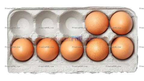 Eggs in egg carton top view isolated on white background