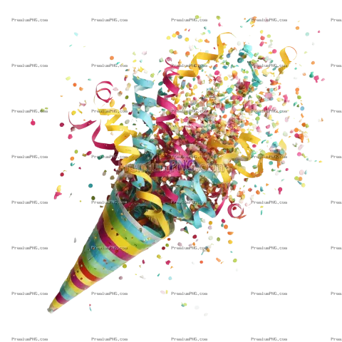 Exploding Party Popper with Colorful Streamers and Confetti