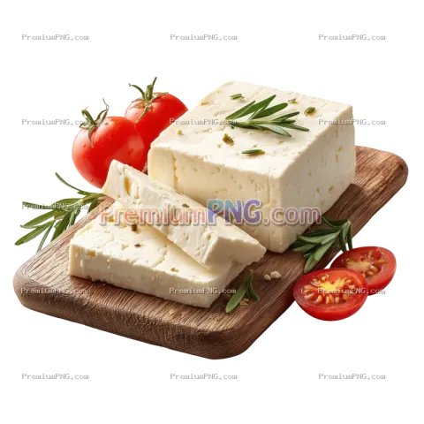 Feta Cheese and Fior di Latte Slices on Olive Wood Board Transparent PNG