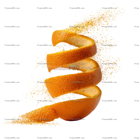 Fresh Orange Peel Spiraling Off the Fruit Isolated on Transparent Background