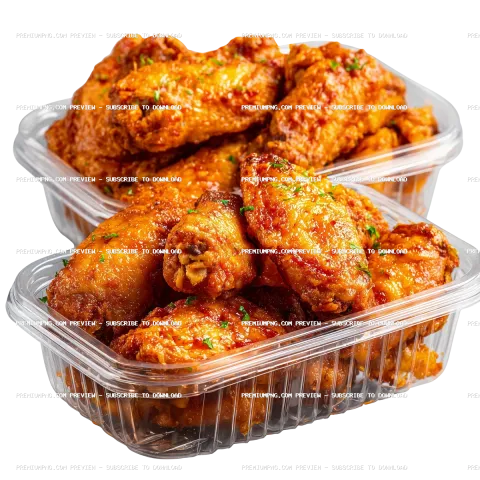 Fresh Raw Chicken Wings in Clear Plastic Containers - Isolated Cutout PNG