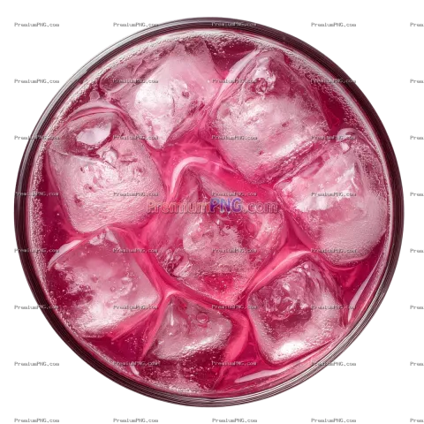 Fresh Red Pomegranate Juice with Ice Cubes Top View PNG