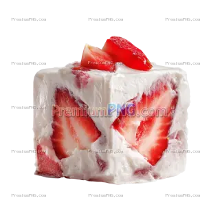 Related image: Frozen Yogurt Cube with Strawberry Pieces on White Background