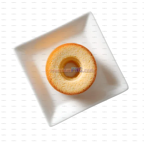 Golden Baumkuchen Cake Ring on White Square Plate