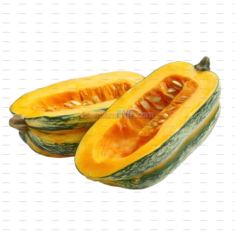 Halved Delicata Squash with Orange Flesh and Green Stripes