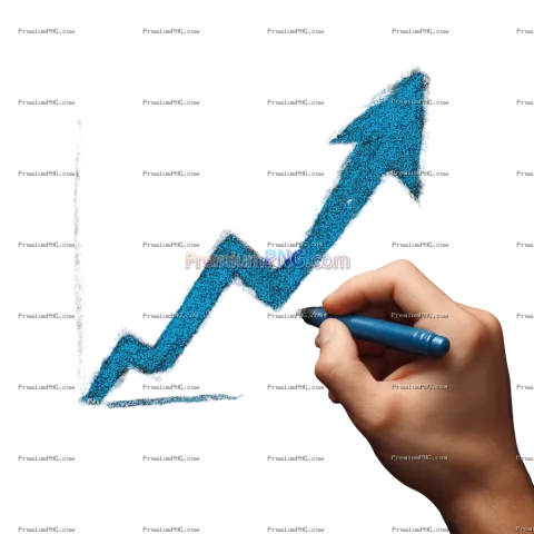 Hand Drawing Upward Growth Graph with Blue Marker