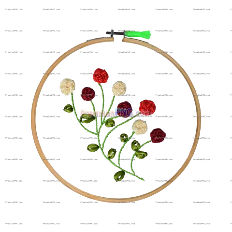 Hand Ribbon Embroidery Design on Wooden Hoop – Transparent Craft Decoration