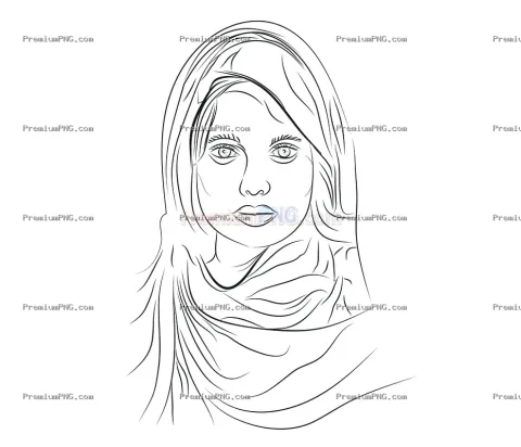 Head Shawl Woman Line Art Vector PNG | Premium PNG