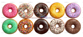 Related image: a colorful assortment of donuts arranged in two rows
